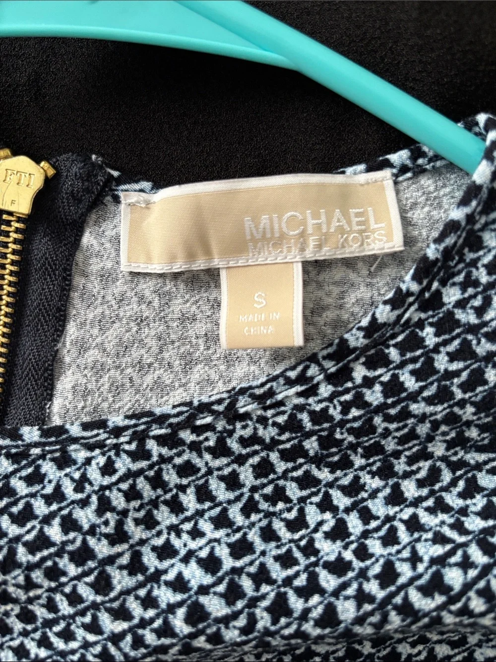 Michael Kors Short Sleeve Blue/Navy Patterned Shift Dress